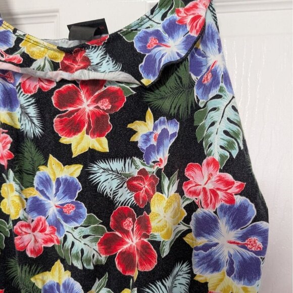 Vintage Y2K Floral Romper Womens Size Medium Large Black Hawaiian Sleeveless - Picture 2 of 10